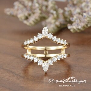 Unique Moissanite Double Curved Wedding Band Yellow Gold Enhancer Ring Stacking Matching Rings Cage Custom Wedding Band For Women