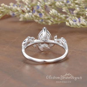 1.5ct Pear Shaped Moissanite Engagement Ring Vintage Leaf Wedding Ring Unique Yellow Gold Leaf Floral Ring Nature Inspired Promise Ring image 18