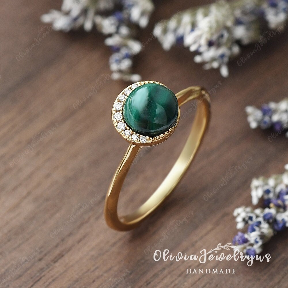Malachite Ring Peacock Ring Solitaire 