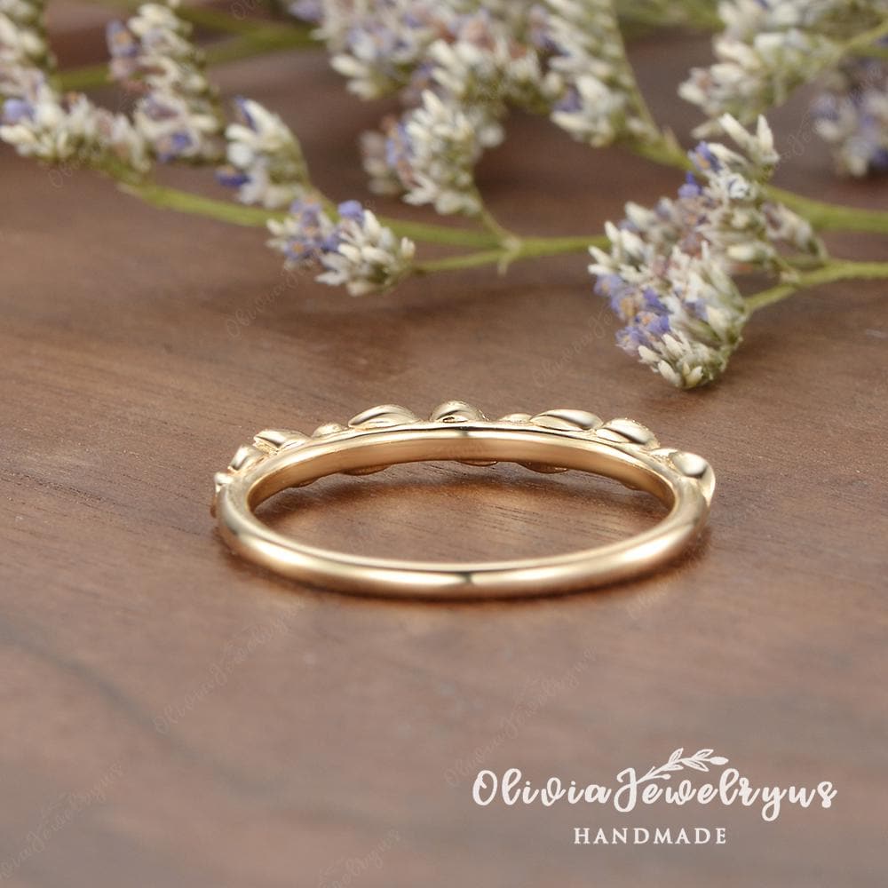 Leaf Wedding Ring Moissanite Filigree Leaf Matching Band Stacking