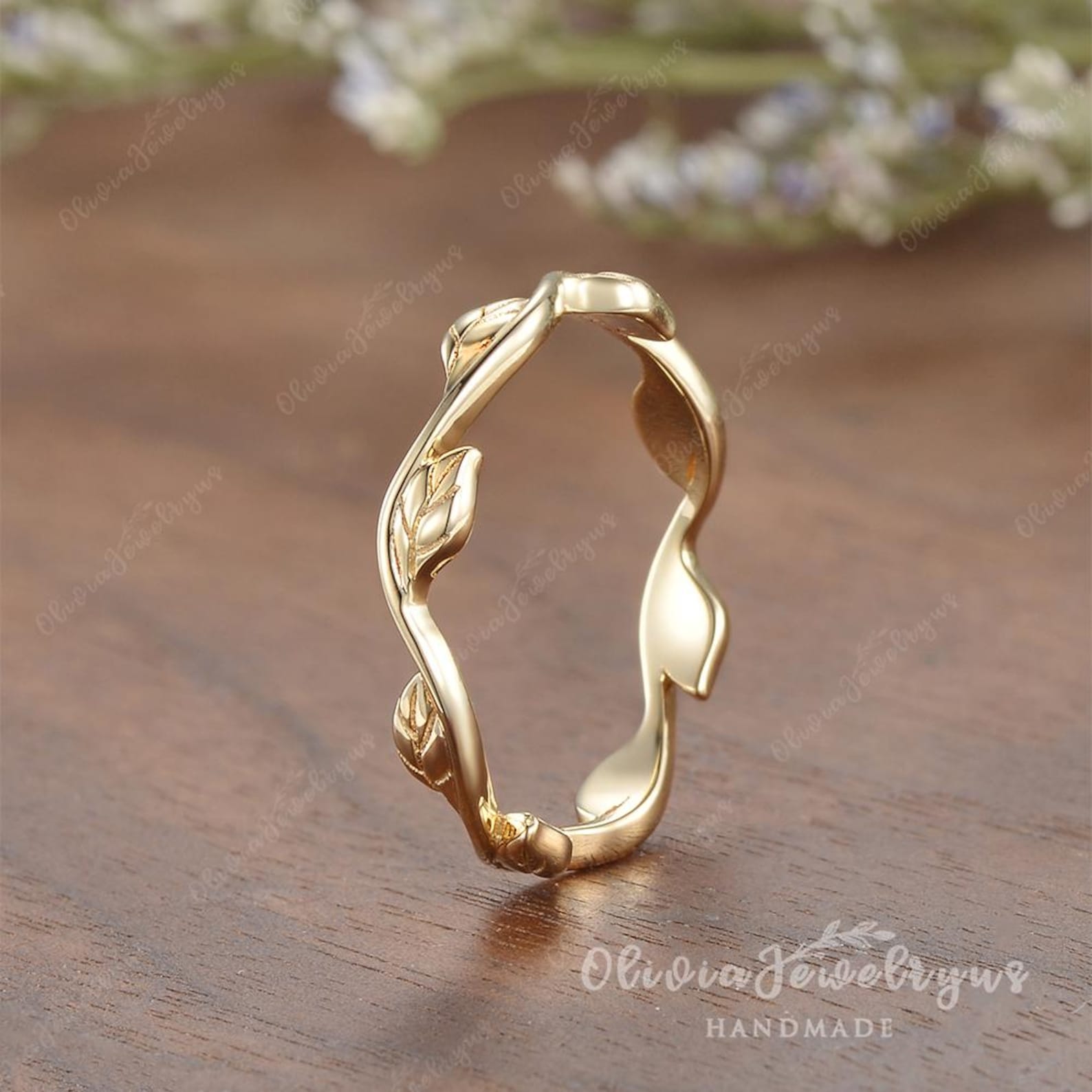 Vine Wedding Band Leaf Ring Yellow Gold Natural Leafy Women Ring Bridal Vine Wedding Band Leaf Ring Yellow Gold Natural Leafy Women Ring Bridal