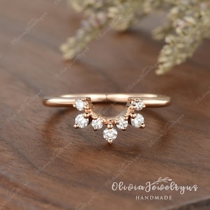Custom Fit Diamond Band Rose Gold Vintage Snowflake Chevron Band Stacking Matching Band Women Ring Enhancer Diamond Wedding Ring Anniversary