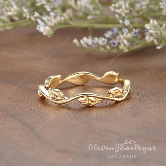 Vine Wedding Band Leaf Ring Yellow Gold Natural Leafy Women Ring Bridal  Vintage Ring Twig Inspired Wedding Ring Branch Ring Matching Ring