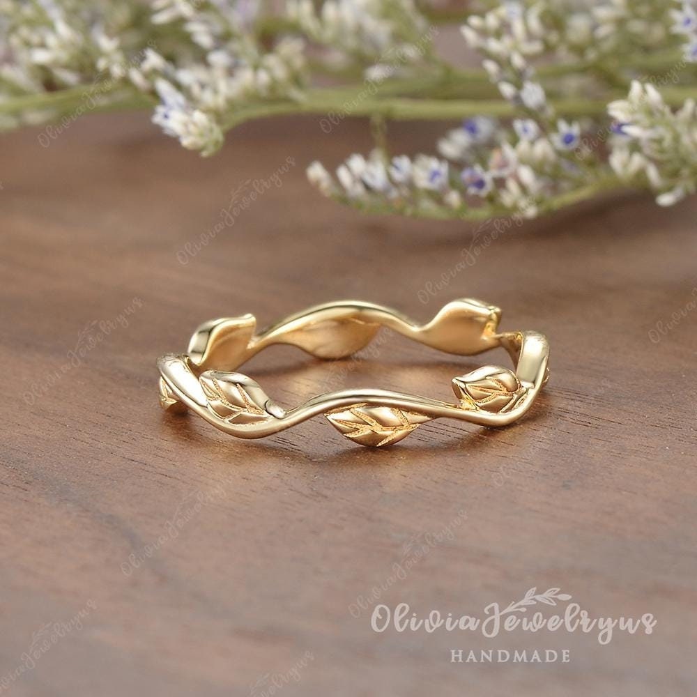 Vine Wedding Band Leaf Ring Yellow Gold Natural Leafy Women Ring