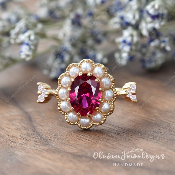 Ruby and 2024 pearl mothers ring