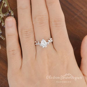 1.5ct Pear Shaped Moissanite Engagement Ring Vintage Leaf Wedding Ring Unique Yellow Gold Leaf Floral Ring Nature Inspired Promise Ring image 15
