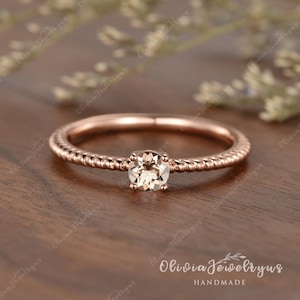 Vintage Morganite Engagement Ring Retro Delicate Promise Ring Peachy Morganite Solitaire Ring Dainty Rose Gold Ring Minilimast Screw Ring