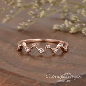 Delicate Diamond Wedding Band For Women Half Eternity Wave Rings Thin Matching Band Minimalist Ring Diamond Ring Big Dipper Stacking Ring