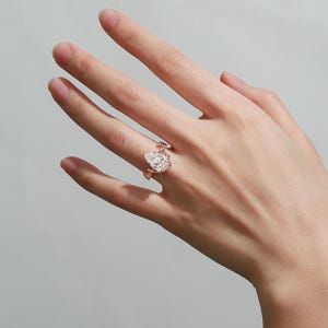 1.5ct Pear Shaped Moissanite Engagement Ring Vintage Leaf Wedding Ring Unique Yellow Gold Leaf Floral Ring Nature Inspired Promise Ring image 12