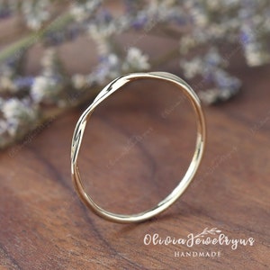 1.2mm Dainty Twist Gold Wedding Band Delicate Stacking Ring Women Simple Eternity Thin Ring Plain Matching Band Minimalist Classical Ring