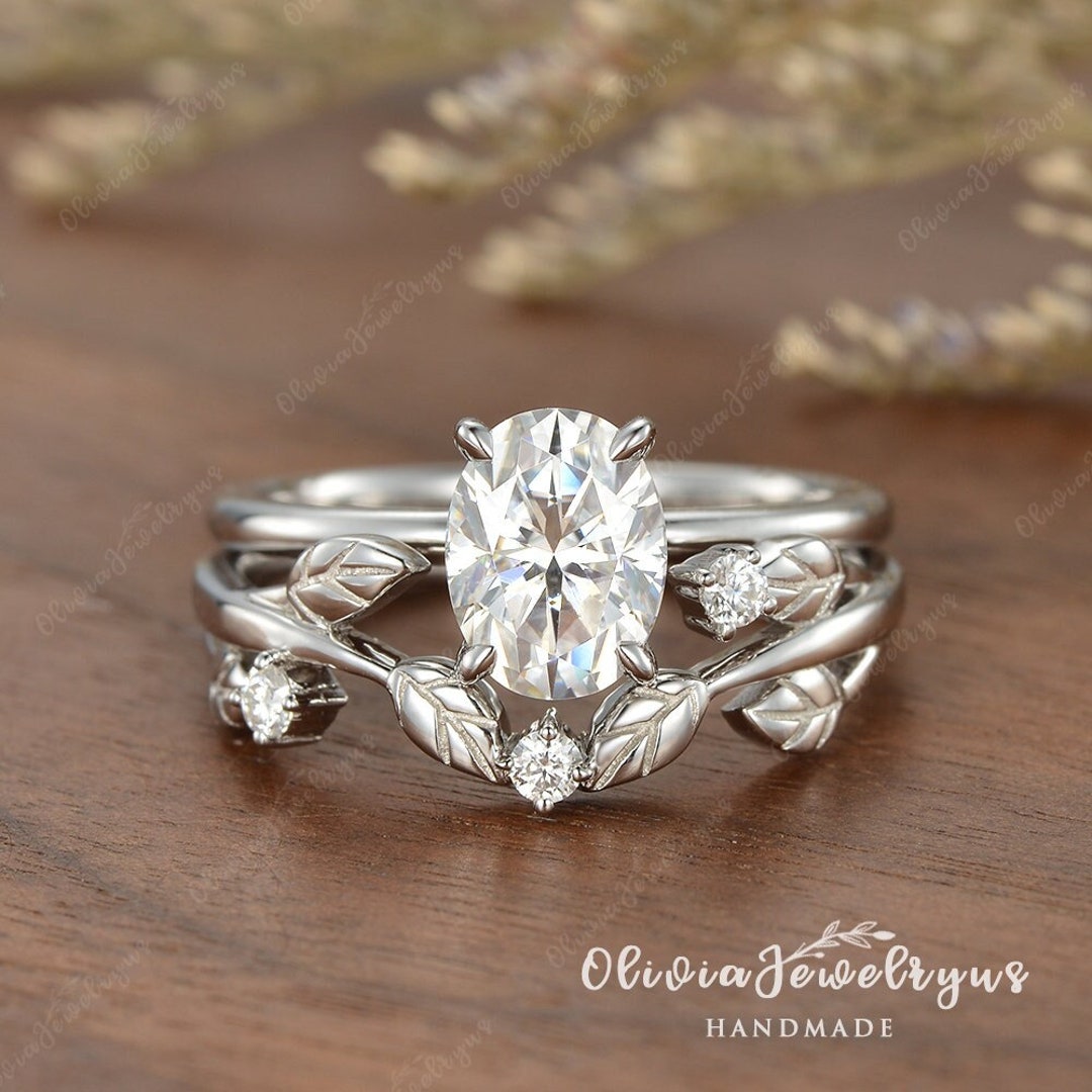 Solitaire 1.5CT Moissanite Engagement Ring White Gold Bridal Ring Set ...