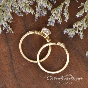 Solitaire 1CT Moissanite Engagement Ring Yellow Gold Bridal Ring Set ...