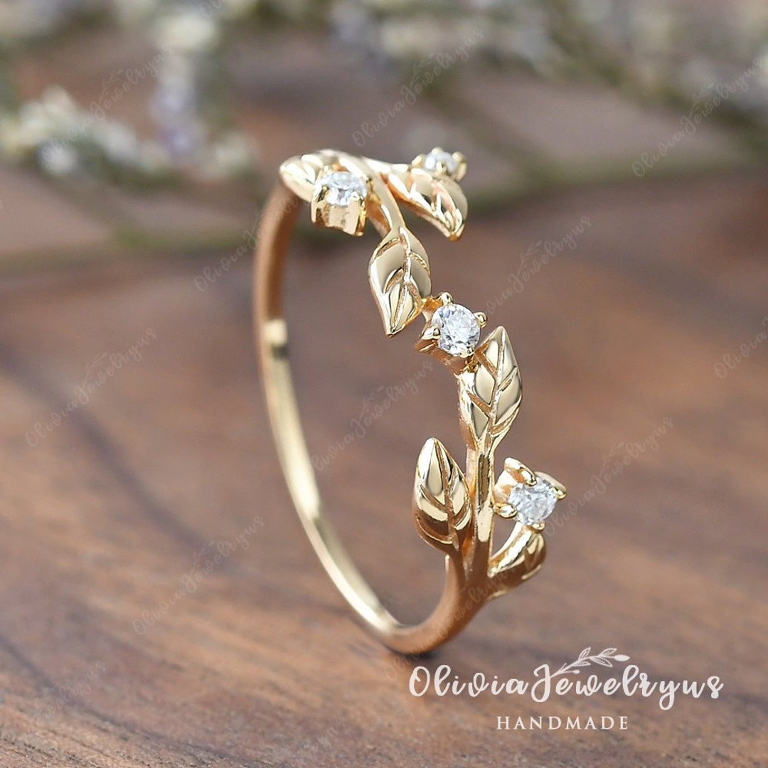 Nature Themed Ring, Platinum Leaf Design Bridal Ring ADLR342