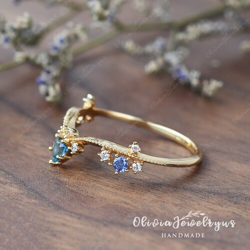 Topaz Amethyst Curved Wedding Band Dainty Knife Edge Milgrain Stacking Ring Gold Swiss Blue Topaz Chevron Matching Band shops Amethyst Silver Band