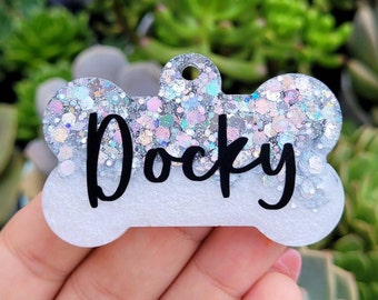 Two Tone Pet Tag,Resin Pet Tag,Glitter Tag,DogTag,Personalized