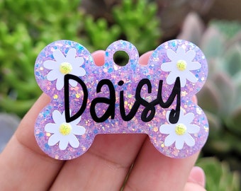 Daisy Pet Tag,Daisy Flower,Resin Pet Tag,DogTag,Personalized