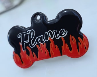 Flame Pet Tag,Resin Pet Tag,Dog Tag,Personalized