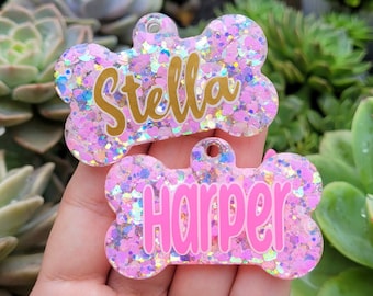 Valentine's Heart Glitter Pet Tag | Personalized Resin Dog ID Tag
