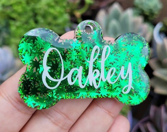 Green Leaf Pet Tag,Resin Pet Tag,DogTag,Personalized