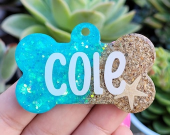 Beach Pet Tag,Resin Pet Tag,DogTag,Personalized