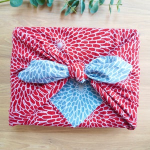 Large Furoshiki Gift Wrapping. This reversible Furoshiki is very versatile and can be used as a bag as well. Blue and Red Chrysanthemum pattern.