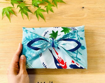 Eco Friendly Reusable Gift Wrap | Japanese Furoshiki Cloth | Green Koi Pattern | Fabric Gift Wrap | Zero Waste Cotton Wrap