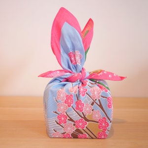 Cat Furoshiki with pink Sakura, Cherry blossoms. Beautiful and Reusable Gift wrapping. Eco-friendly Christmas reusable gift wrapping.