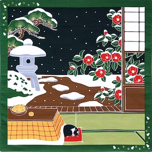 50 x 50cm, Cat Furoshiki, Japanese Gift Wrapping Cloth, Winter Furoshiki, Camelia, Kotatsu, Reusable Gift Wrapping, Fabric Art, HanaBee