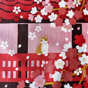 50 x 50cm, Spring Cat Furoshiki, Cherry blossoms, Furoshiki Wrapping Cloth, Reusable Gift Wrapping, Furoshiki Cloth, Fabric Art, HanaBee