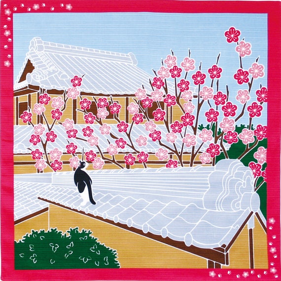 Cat Furoshiki Wrapping Cloth | Spring Cat Design | 50×50cm Reusable Japanese Gift Wrap
