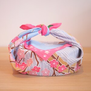 Cat Furoshiki with pink Sakura, Cherry blossoms. Beautiful and Reusable Gift wrapping. Eco-friendly Christmas reusable gift wrapping.