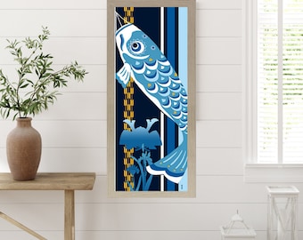 Tenugui, Wall Art, Koi Nobori, Koi Fish, 34cm x 90cm (13.4” x 35.4”), Japanese Fabric Art, Japanese Gifts, HanaBee