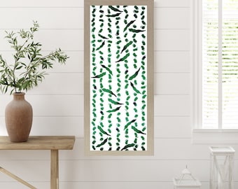 Tenugui, Wall Art, Green beans, 37cm x 98cm (14.6” x 38.6”), Japanese Fabric Art, Japanese Gifts, HanaBee