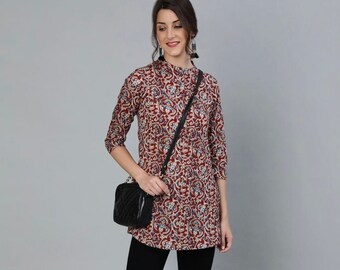 Maroon Cotton Printed Tunic – Short Summer Kurti