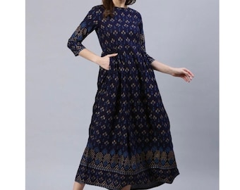 Women indian kurta kurti Long Maxi Dress top tees bottom Floral Sundress-nk59 