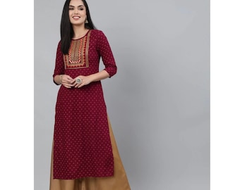 Vestido kurti/kurta bordado color vino, kurti tradicional indio, kurti indio, kurti étnico, kurti largo, regalos para ella, kurti de Eid