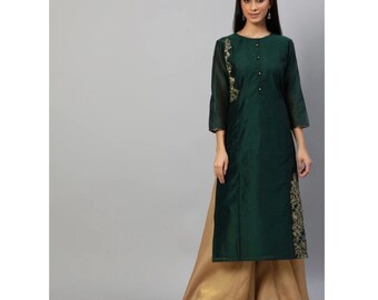 Ethnic Indian Green Cotton Top Kurti Kurta Dress Pleated Wood buttons 902898 Ethnic Indian Green Cotton Top Kurti Kurta Dress Pleated Wood buttons 902898