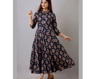 Round Neck Cotton Maxi Dress Kurti 