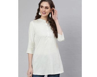 Kurtis imprimé blanc cassé et vert, Kurti d'été, Tunique d'été, Tunique en coton, Tunique de vacances, Top court, Top d'été, Tunique d'été pour femme