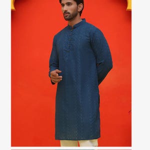 Traditional Embroidered Cotton Kurta for Men – Mandarin Collar & Pockets