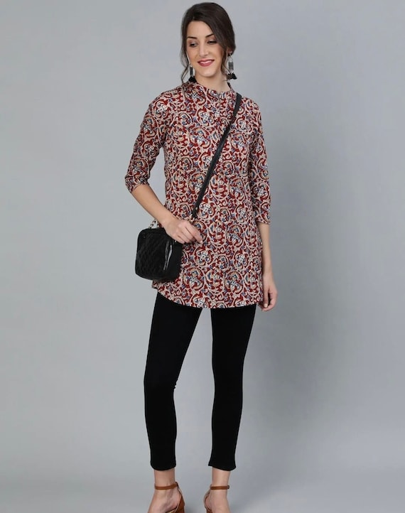 Maroon Cotton Printed Tunic – Short Summer Kurti