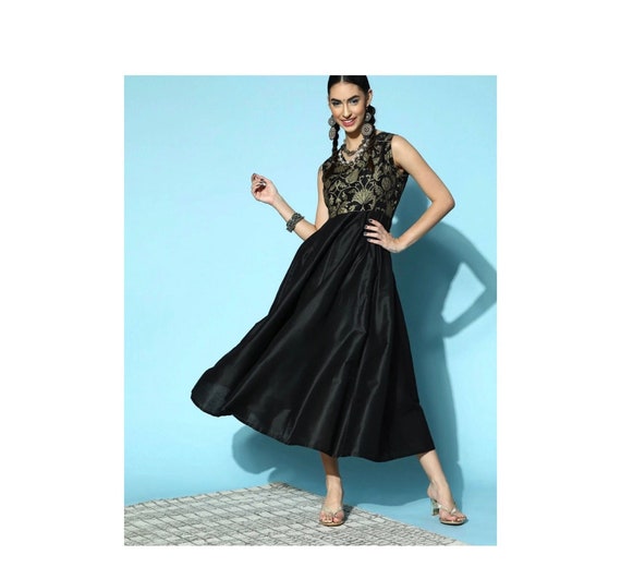 Brocade Black Sleeveless Anarkali Dress kurti Black Dress Formal Dress Sleeveless Black Dress Party Wear Kurti Bollywood Kurti Etsy UK