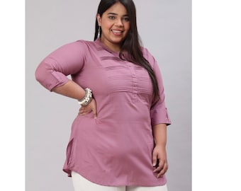 Lavender Plus Size Pleated Tunic Kurti, Summer Tunic, Cotton Top For Oversized Women, Plus Size Top, Summer Top Women&#39;s Summer Tunic Beach