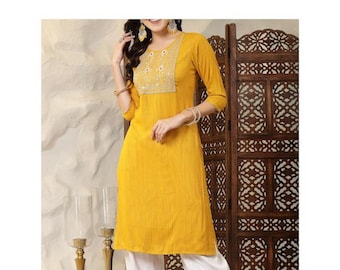 Embroidered Cotton Kurti Top, Indian Summer Dress
