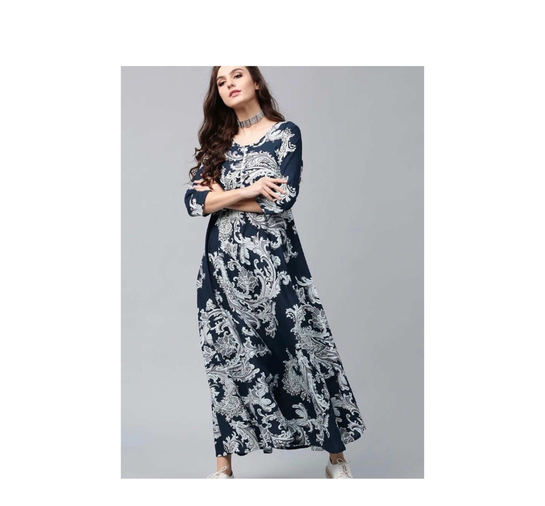 Women's Navy Cotton Fit & Flare Summer Dress Women's Navy Cotton Fit & Flare Summer Dress