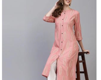 Block Printed Rayon Kurti, Indian Long Tunic