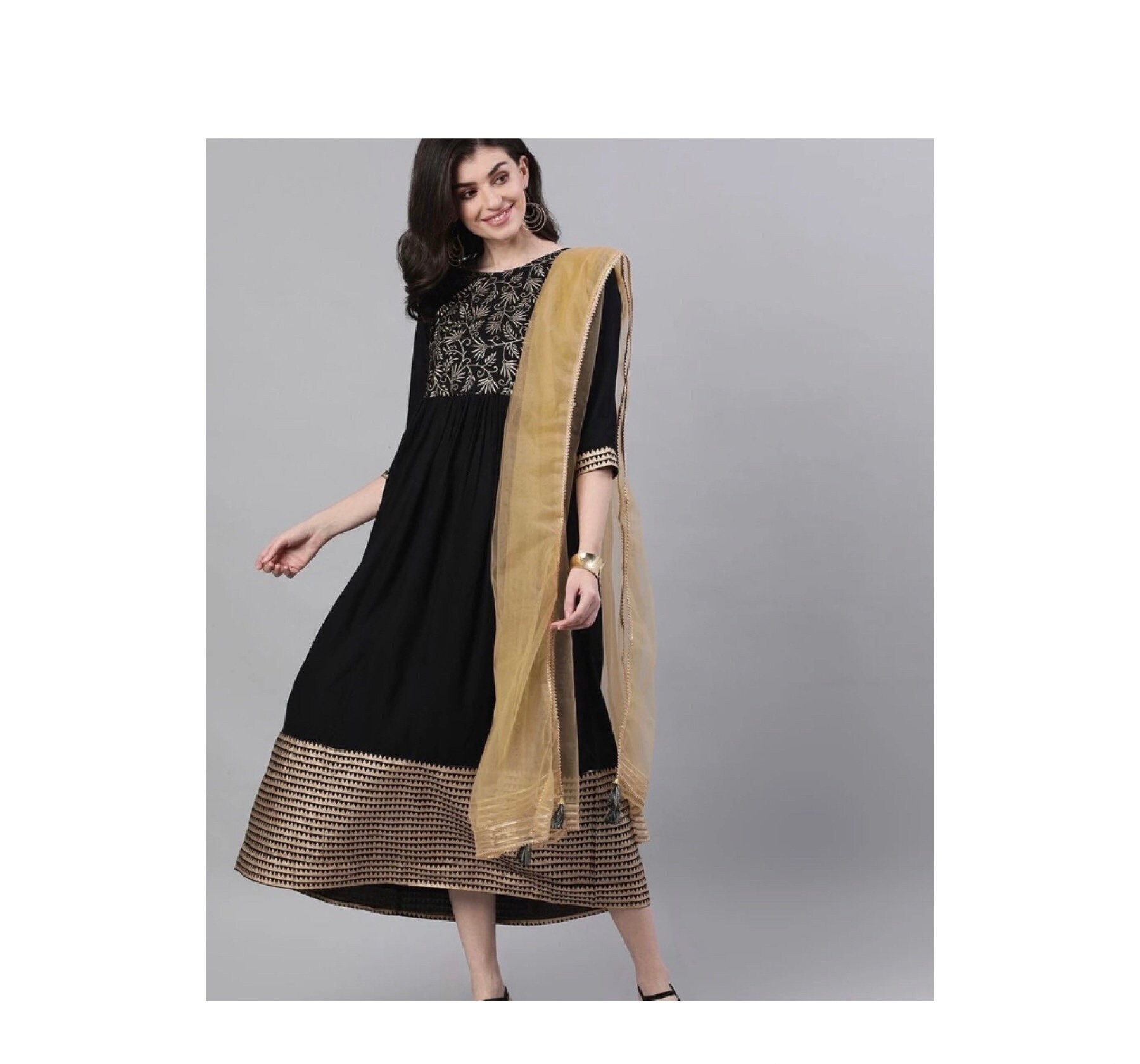 black long dress with dupatta