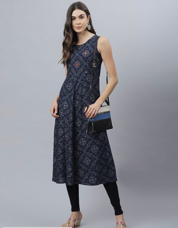 Paisley Print Blue Dresses | Shop Blue Art Silk Paisley Print Sleeveless  Dress with Belt at Soch India