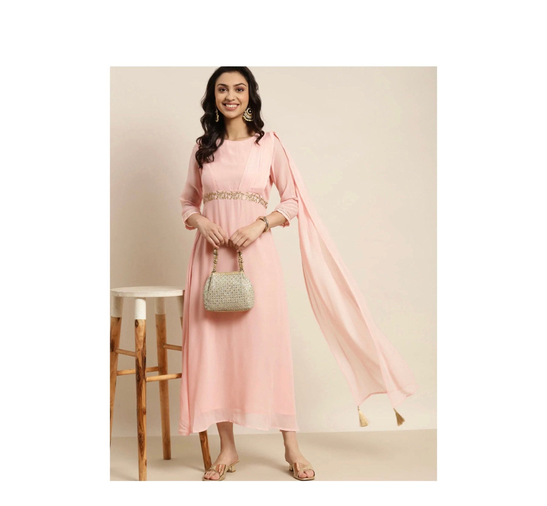 long dress with attached dupatta Buy Embroidered Polyester Gown with attached Dupatta in Olive Green and Beige Online : UKU1593