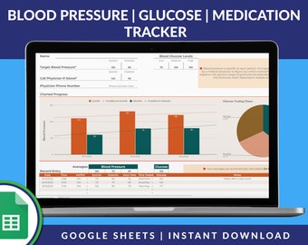 Ultimate Blood Pressure Glucose Medication Tracker | Google Sheets | Hypertension | Personal Health Tracker | Self Care Planner